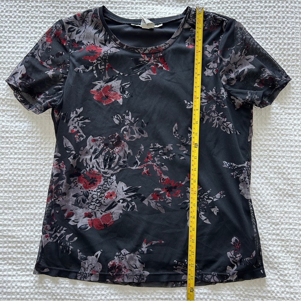 Requirements Vintage 90s/Y2K Velvet Burnout Black Floral Tee with Sheer Overlay - Picture 6 of 7